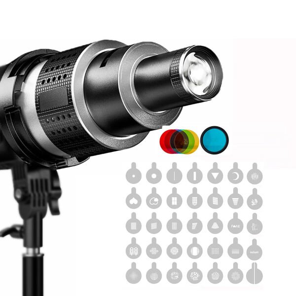 GDX SN-02 120mm Optik Snoot Bowens Bağlantılı 35 Desen Kartlı 5 Renkli Filtreli