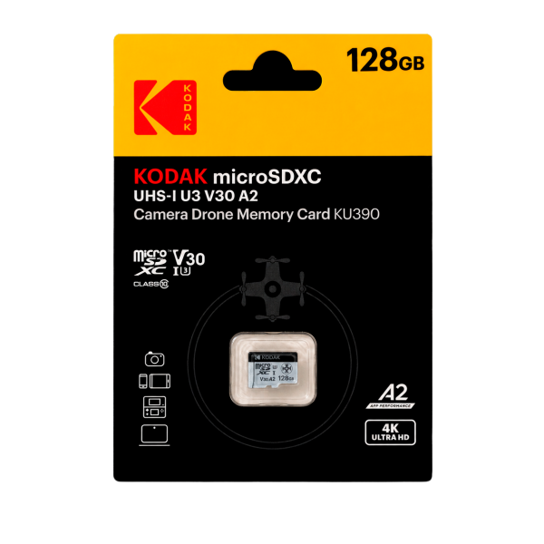 Kodak 128GB UHS-I U3/V30/A2 Drone İçin Micro SD Kart KU390 (Pocket Kameralarla Uyumlu) (160MB/s - 145MB/s)