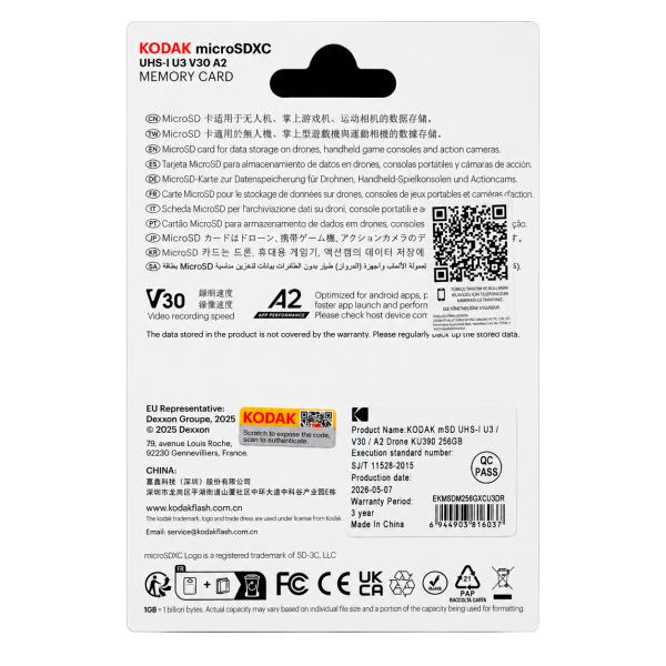 Kodak 256GB UHS-I U3/V30/A2 Drone İçin Micro SD Kart KU390 (Pocket Kameralarla Uyumlu) (160MB/s - 145MB/s)