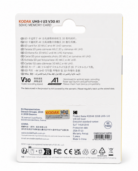 Kodak 32GB UHS-I U3 V30 A1 SD Hafıza Kartı