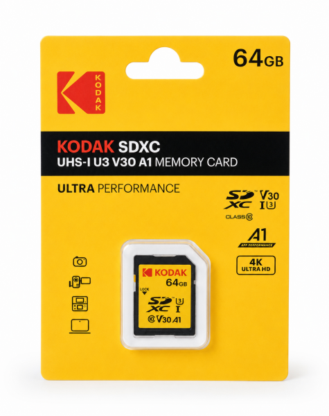 Kodak 64GB UHS-I U3 V30 A1 SD Hafıza Kartı