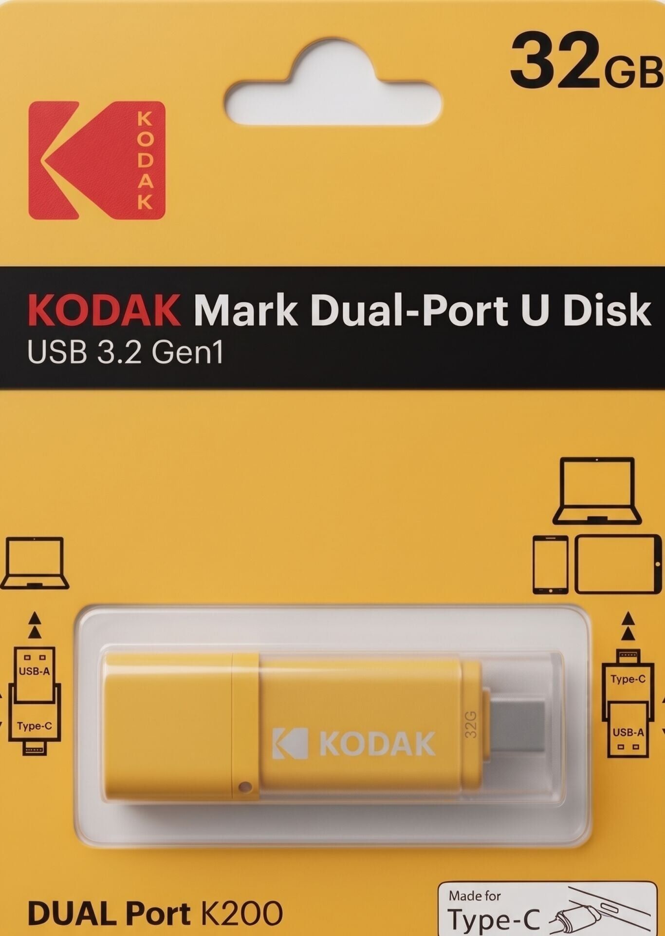 Kodak 32GB 3.2 Gen1 Type-C + USB Bellek  (K200Y)
