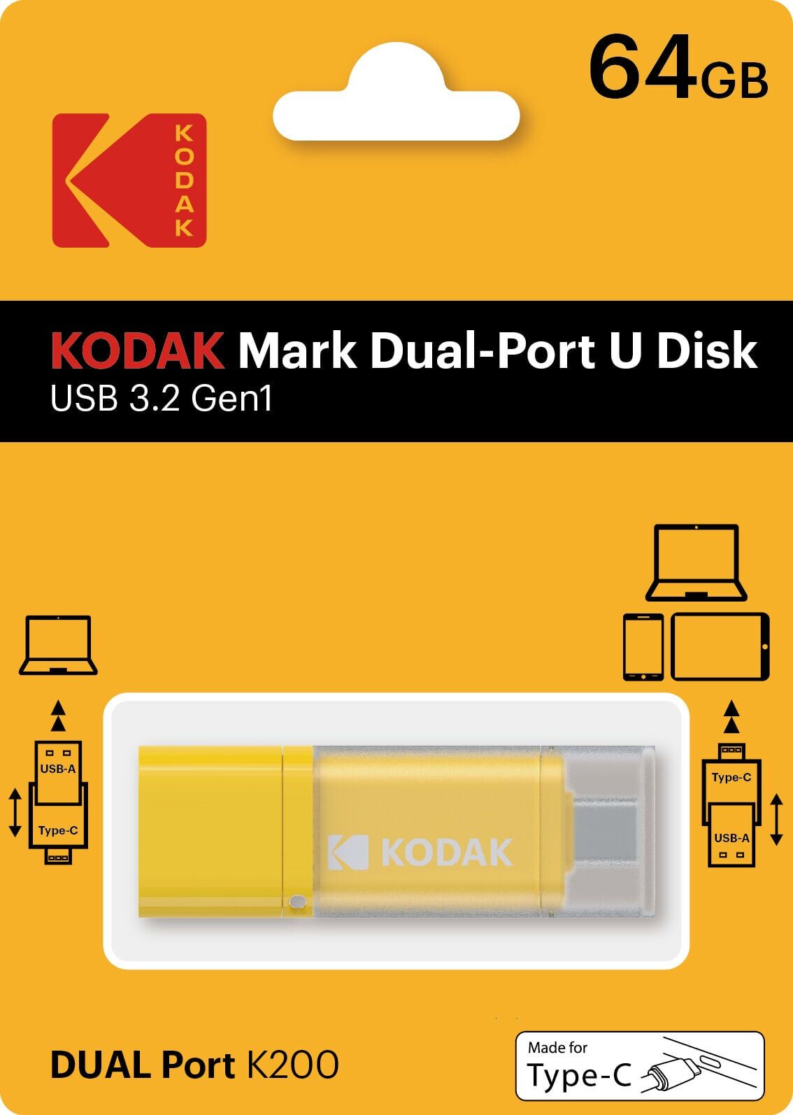 Kodak 64GB 3.2 Gen1 Type-C + USB Bellek  (K200Y)