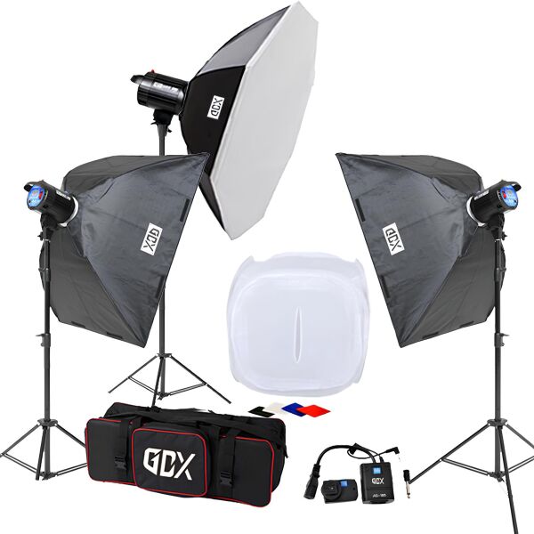 GDX BM400 3'lü Paraflaş Set + Çekim Çadırı 80x80cm