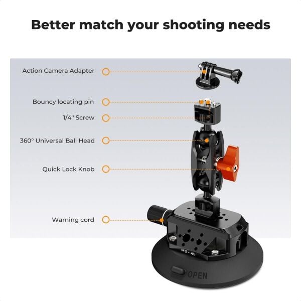 K&F Concept KF31.100 4,5'' Kamera Vantuzu Sihirli Kol Cep Telefonu Kelepçesi ve GoPro Adaptör ile
