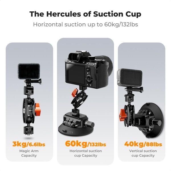K&F Concept KF31.100 4,5'' Kamera Vantuzu Sihirli Kol Cep Telefonu Kelepçesi ve GoPro Adaptör ile
