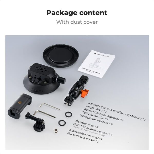 K&F Concept KF31.100 4,5'' Kamera Vantuzu Sihirli Kol Cep Telefonu Kelepçesi ve GoPro Adaptör ile