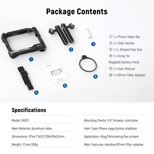 Neewer PA017 Telefon Kafesi & 67mm Filtre adaptörlü