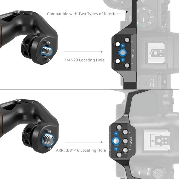 SmallRig 5252 Ahşap Üst Sap, 1/4''-20 ve ARRI 3/8''-16 Konumlandırma Vidası ile Birlikte