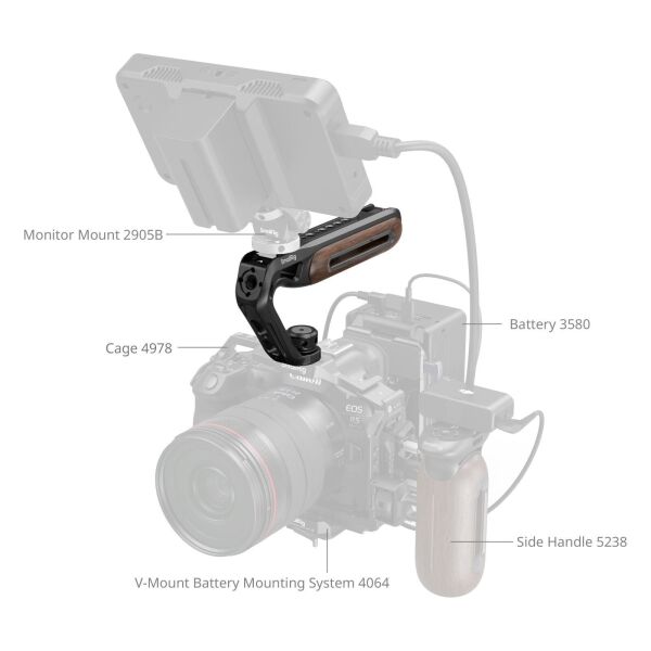 SmallRig 5252 Ahşap Üst Sap, 1/4''-20 ve ARRI 3/8''-16 Konumlandırma Vidası ile Birlikte