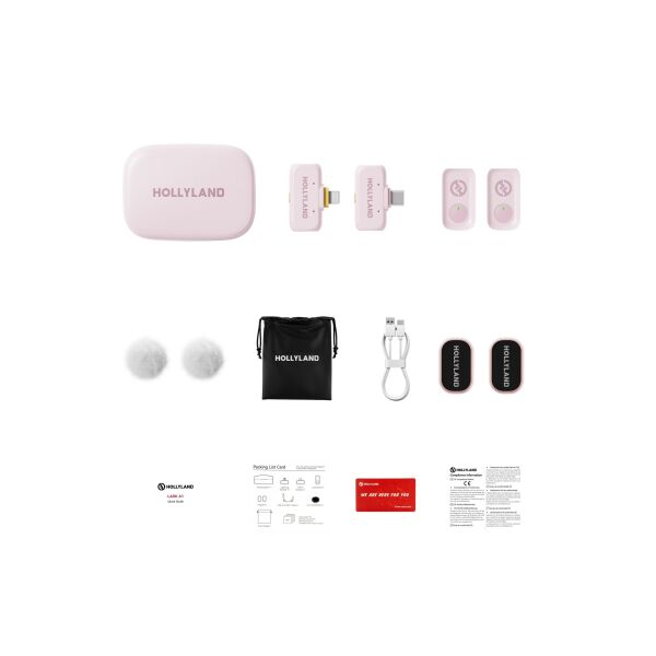 Hollyland LARK A1 Combo Cloud Pink 2 Kişilik Kablosuz Mikrofon Sistemi -Pembe