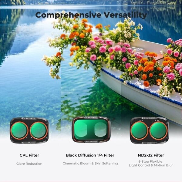 K&F Concept DJI Osmo Pocket 4P İçin 3 Parça Filtre Seti (CPL + Black Mist 1/4 + ND2-32) (Metal)