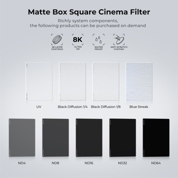 K&F NANO-X Black Mist 1/4 4x5.65 Filtre Tilta ve SmallRig ve Diğer Matbox ile Uyumlu 4mm HD Optik Cam