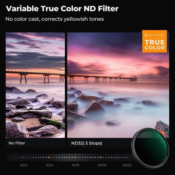 K&F Concept 62mm NANO-X ND2-32 (1-5 Stop) True Color Ultra Değişken Filtre