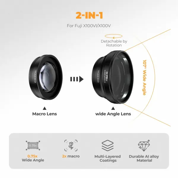 Freewell 2-in-1 Wide-Angle and Macro Lens for FUJIFILM X100 Series (Siyah)