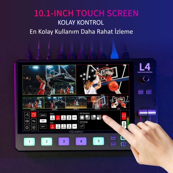 FeelWorld L4 Çoklu Kamera Video Mikseri 10.1''Dokunmatik Ekran