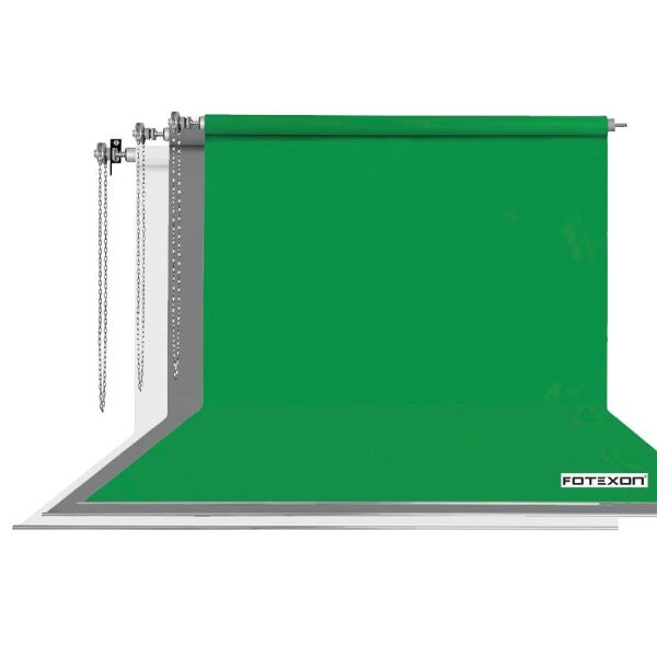 Fotexon 270X580 cm Yeşil, Beyaz, Gri Fon Perde Seti