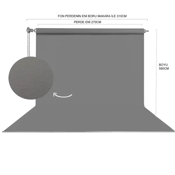 Fotexon 270X580 cm Gri Fon Perde Seti
